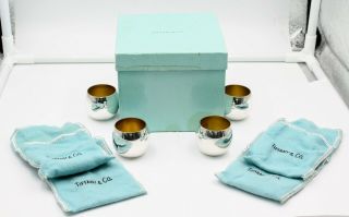 Tiffany & Co Makers Sterling Silver 4 Piece Cordial Liqueur Shot Glass Set 8821
