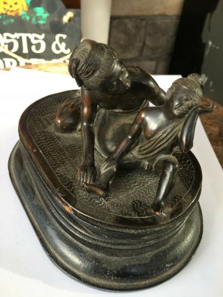 Antique Unusual Bronze Of Mother And Child On Wooden Base