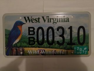 West Virginia License Plate Blue Bird Wildlife Wild Wonderful Wva Wv Low Number