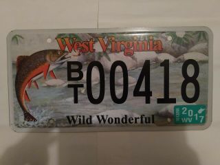 West Virginia License Plate Brown Trout Wildlife Wild Wonderful Low Number Fish