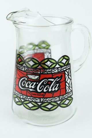 Vintage Coca Cola Glass Pitcher Stained Glass Style Coke