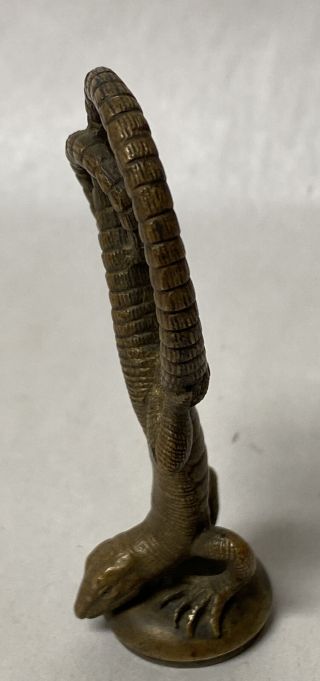 Antique Bronze Wax Seal Stamp Figural Lizard Reptile,  Not Monogrammed 2