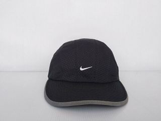 Vintage Nike 7 Panel Black Cap Hat Mesh Air Cool Adjustable " Just Do It ".
