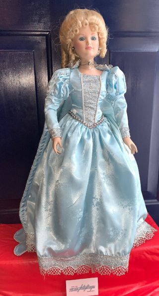 Disney 25 " Cinderella Porcelain Doll Danbury 1998 Velvet Blue Cape Vtg 90’s