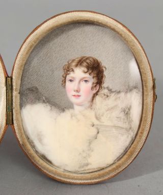 Miniature Antique 19thc Young Woman Oval Portrait Painting Attr James Peale