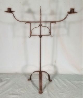 Antique Early 20th Century Double Arm Wrought Iron Candle Holder