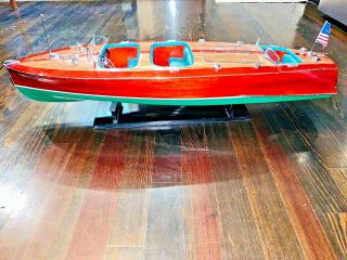 1938 Chris Craft Triple Cockpit Runabout Wooden Model 32 " Painted Boat