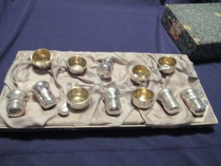 Sterling Silver 18 Piece Set Of Salts,  Shakers And Spoons In Orginal Box