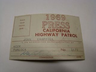 Vintage 1969 California Highway Patrol Press Id Card For Kcey Radio Turlock