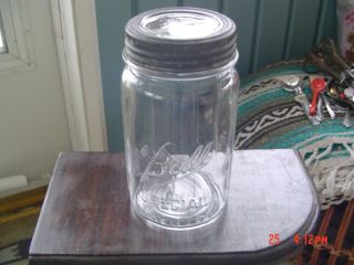 Vintage Ball Special Ribbed Quart Wide Mouth Jar W/glass Insert & Zinc Band Lid
