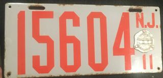1911 Jersey N.  J.  Porcelain License Plate