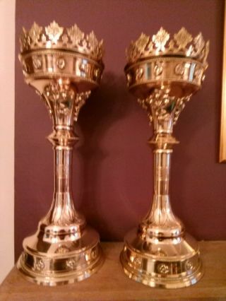 Gothic Cathedral Solid Brass Candlestick 34cm Tall