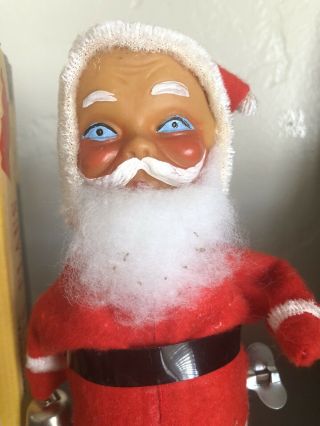 Vintage Mechanical Santa Claus Wind Up Toy Alps Made In Japan Rings Bell 2