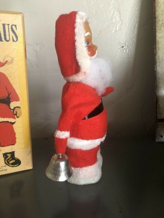Vintage Mechanical Santa Claus Wind Up Toy Alps Made In Japan Rings Bell 3