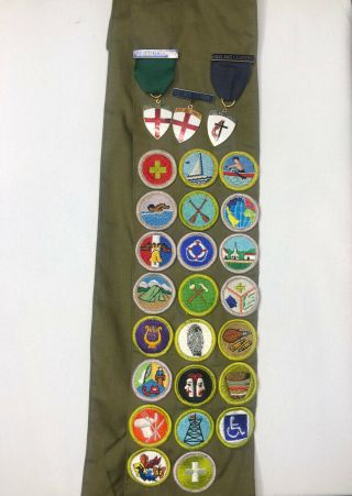 Vintage Boy Scout Sash With Multiple Patches And Pins Scouts Merit Sash