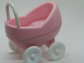 Vintage Little Tikes Dollhouse Size Pink And White Baby Carriage Pram Vgc