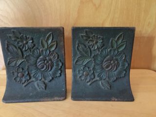 Antique Art Nouveau Cast Iron Floral Bookends