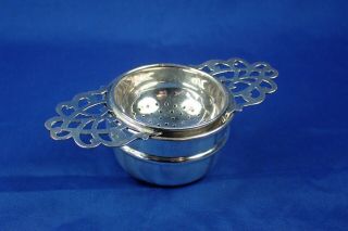 1939 Emile Viner Art Deco Solid Silver Tea Strainer And Matching Bowl Sheffield