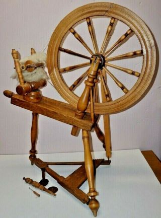 Complete Antique Spinning Wheel With Extra Accessories - 21 3/4 Inch Wheel