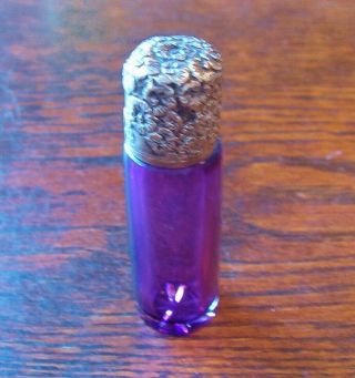 Fantastic Antique Amethyst Purple Glass Perfume Scent Bottle Silver Lid 1880