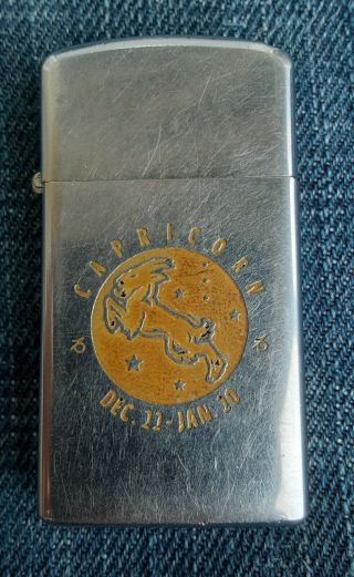 Vintage 1971 Zippo Slim Zodiac Capricorn Lighter.  Dec.  22 - Jan.  20