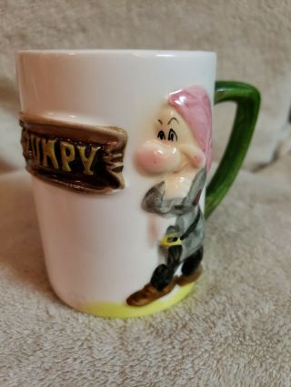 Walt Disney " Grumpy " Vintage 1960s Enesco White 3d Clay Glazed Mug Cup