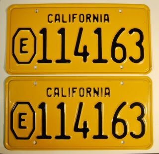 , 1956 Ca Exempt License Plates,  Pair,  Not Restored 114163 W/ E In Octagon