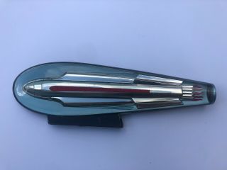 Rocket Ship Vintage Plastic Hood Ornament 1950’s? 1960’s? 10.  5”” Long