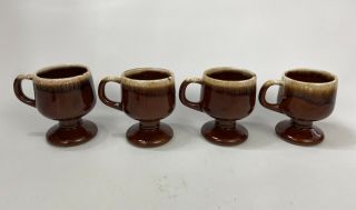 Vtg Set Of 4 Mccoy 7075 Brown Drip Glaze Footed Stemmed Coffee Tea Mugs Usa Euc