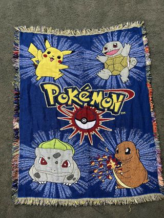 Vintage Pokemon Throw.  Blanket 90s Woven Tapestry Nintendo Northwest Co 52x39