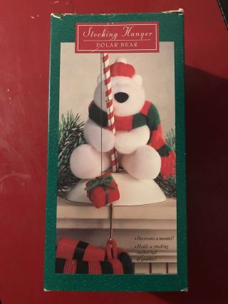 Vintage Hallmark Christmas Stocking Hanger; Fishing Polar Bear