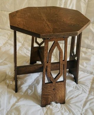 1910 Antique Stickley Style Arts & Crafts Mission Oak End Table Plant Stand