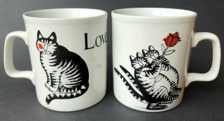 Kiln Craft Vintage Kliban Cat Mugs Cups (2) Cats With Roses & Love A Cat Lips