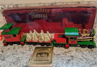 1986 Vintage Roman Inc Evergreen Express Wood Christmas Train Brush Trees