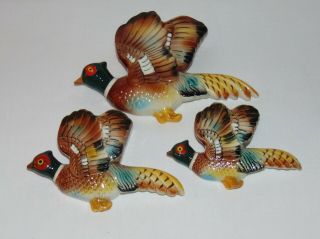 3 Vintage Pheasant Birds Duck Ceramic Wall Pocket Vase Set Japan