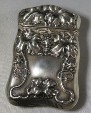 Victorian Or Edwardian Sterling Silver Match Case With Grapes And Vines