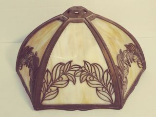 14 " Antique Golden - Brown 6 Panel Art Nouveau Old Slag Glass Lamp Shade