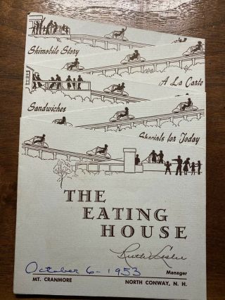 Vtg 1953 The Eating House Menu Skimobile Mt Cranmore North Conway N.  H.