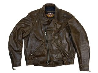 Mens Harley Davidson Brown Leather Jacket Size L Vintage 80s