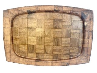 Vintage Mid Century Mcm Weavewood Walnut Serving Tray Large 17 X 11.  5”