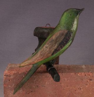 Antique Pa Dutch Folk Art Primitive Song Bird Hand Carved & Paint Wood Sculpture