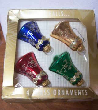 Christmas Ornaments: 4 Vintage Hand Decorated Multi - Color Krebs Glass Ornaments