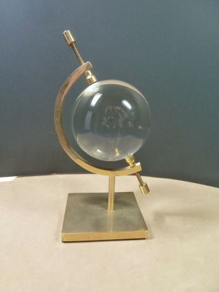 Crystal Glass Ball Globe In Brass Stand Vintage