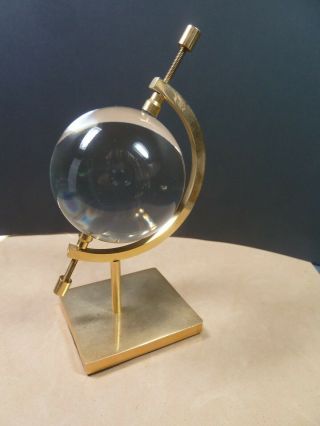 crystal glass ball globe in brass stand vintage 2