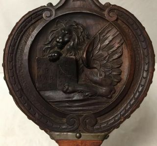 Fine Quality Antique Intricate Carved Wood Fireplace Bellows Figural Winged Lion