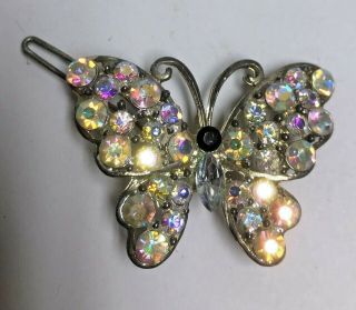 Vintage Aurora Borealis Rhinestone Butterfly Barrette