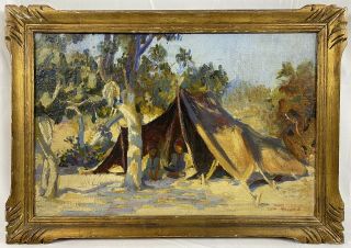 Antique Early 20th C.  North Africa Tunisia Impressionist Oil Painting On Board