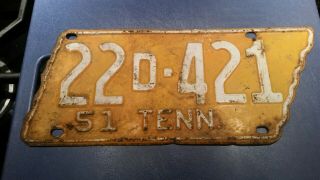 1951 Tennessee Shape License Plate D Tag