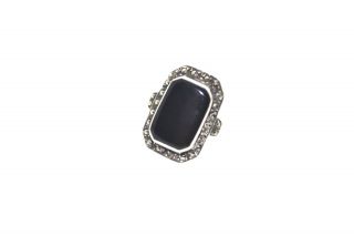 Art Deco Vintage Onyx Marcasite Sterling Silver 925 Heavy Ring Size M 578