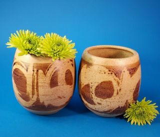 Set Of 2 Vintage 60s Studio Pottery Planters Mid Century Modern,  Abstract